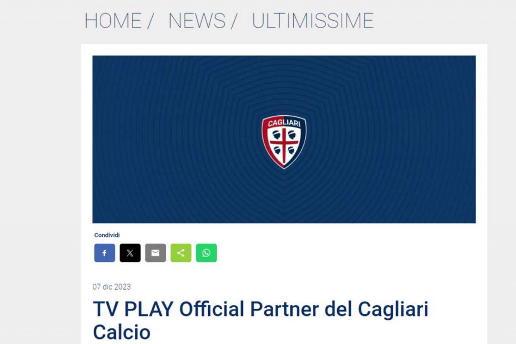 TvPlay Cagliari partnership